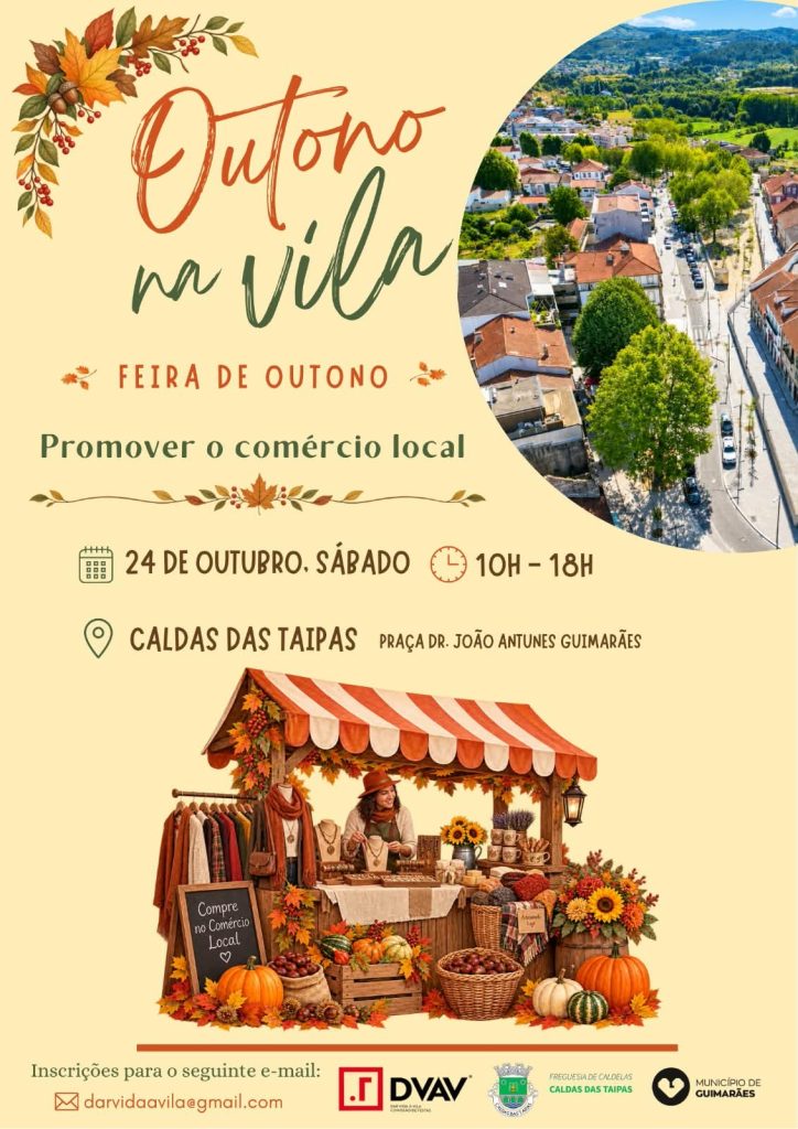 No próximo dia 24 de outubro, o centro da Vila recebe mais uma iniciativa dedicada à dinamização e promoção do comércio local.
A Junta de Freguesia de Caldas das Taipas associa-se à Comissão de Festas Dar Vida à Vila nesta iniciativa e convida os comerciantes e artesãos locais a participar.
 Inscrições até 17 de outubro: darvidaavila@gmail.com
